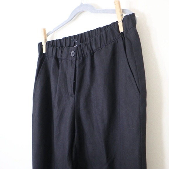 Eileen Fisher Size 4 Petite Tencel Linen Button Front Pants Straight Leg Black - Picture 4 of 8